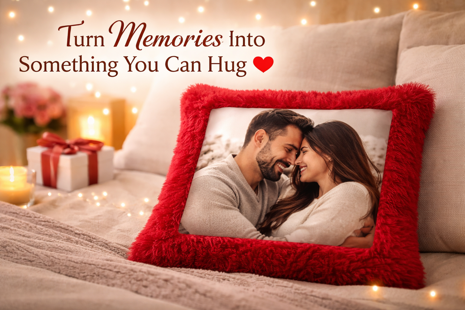🧲 Turn Memories Into Something You Can Hug: The Magic of a Personalized Red Fur Photo Cushion Pillow