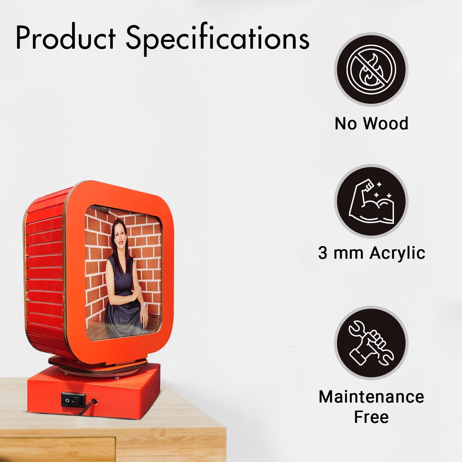 Personalized Rotating LED Photo Night Lamp | 2 Photos Display | Red