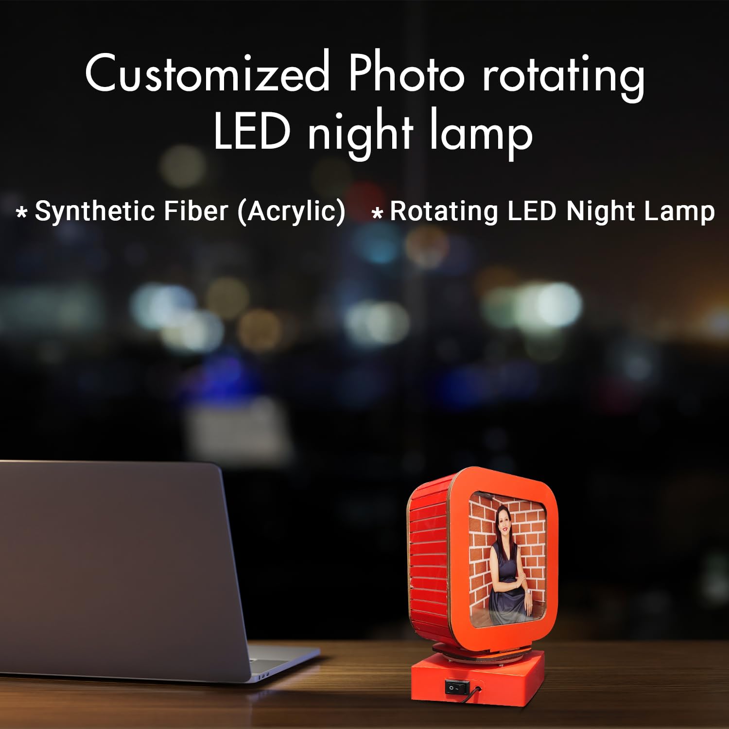 Personalized Rotating LED Photo Night Lamp | 2 Photos Display | Red