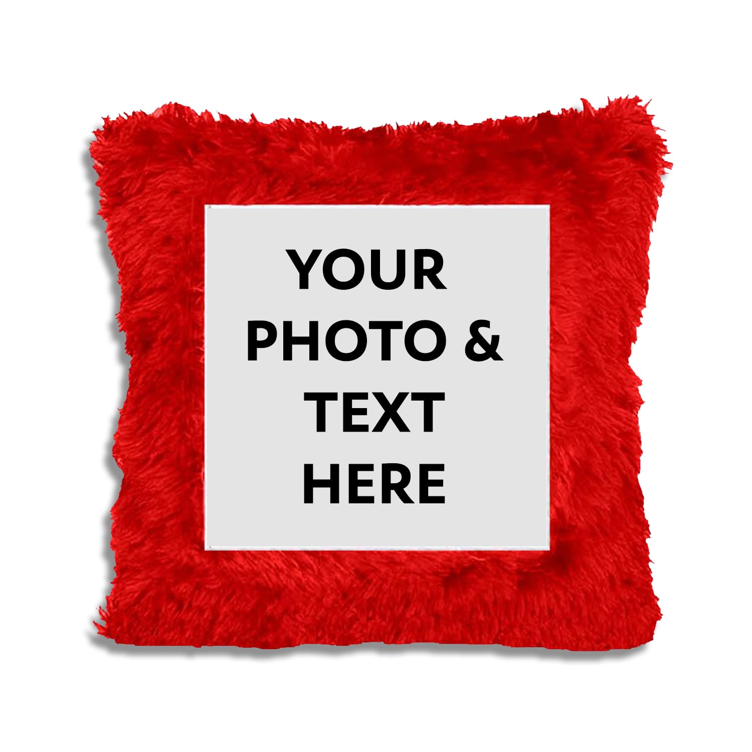 Personalized Red Fur Square Cushion Pillow | 1 Photo Display
