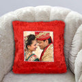 Personalized Red Fur Square Cushion Pillow | 1 Photo Display