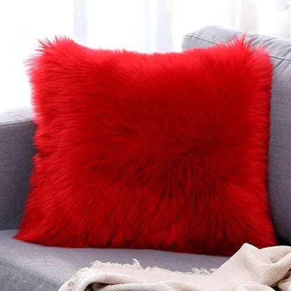 Personalized Red Fur Square Cushion Pillow | 1 Photo Display