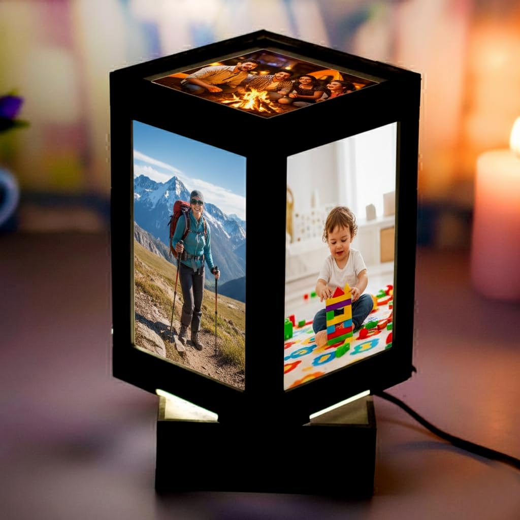 Rotating LED Photo Frame Lamp | 5 Photos Display