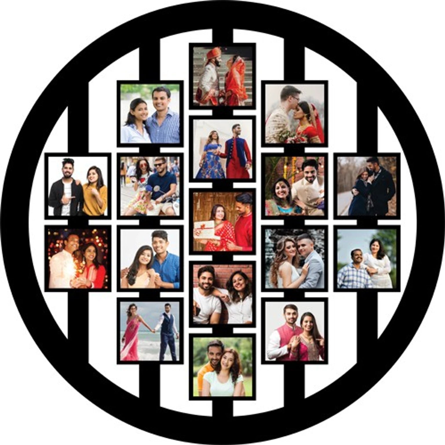 Elegant Wooden Circle 17 Photos Frame Collage | 12x12 inch