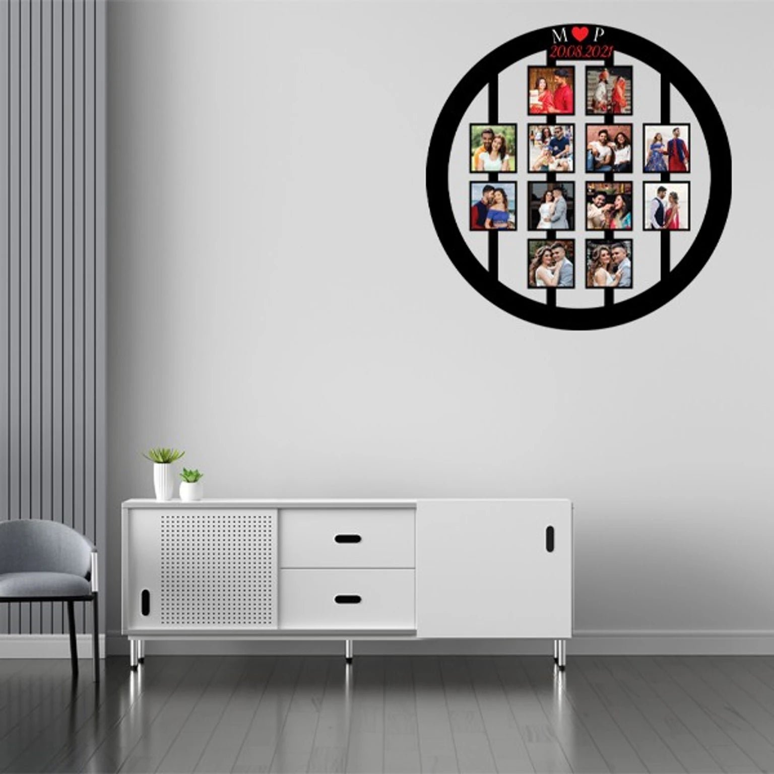 Elegant Wooden Circle 17 Photos Frame Collage | 12x12 inch